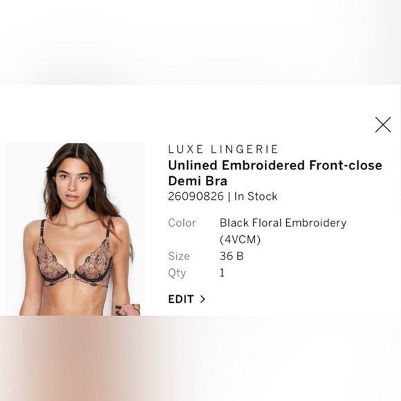 LUXE LINGERIE Unlined Embroidered Front-close Demi Bra - Picture 4 of 4
